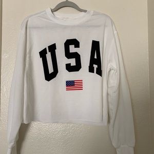 NWOT American print flag raw hem sweatshirt